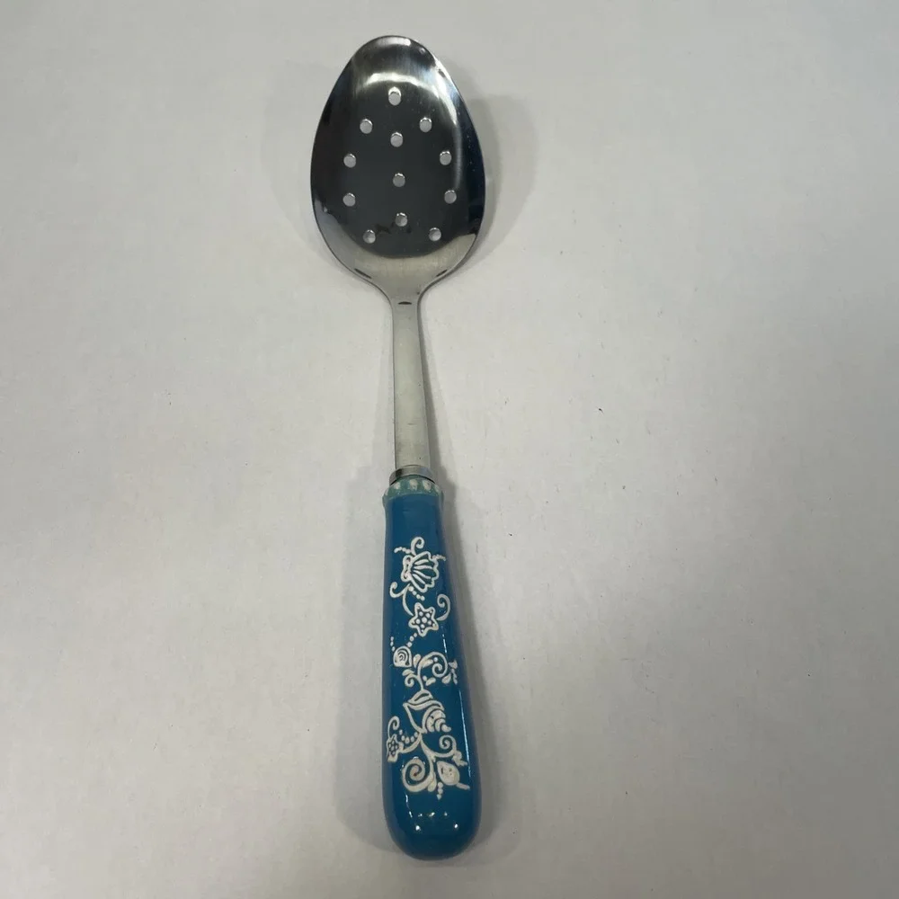 Temptations by Tara Serving Spoon Blue Floral Lace Ceramic Handle 12